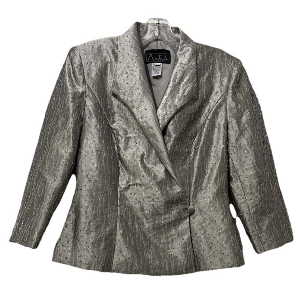Alex Evenings Jacket Size 8 Silver Texture Metallic Beaded Sequin Luxury Wedding